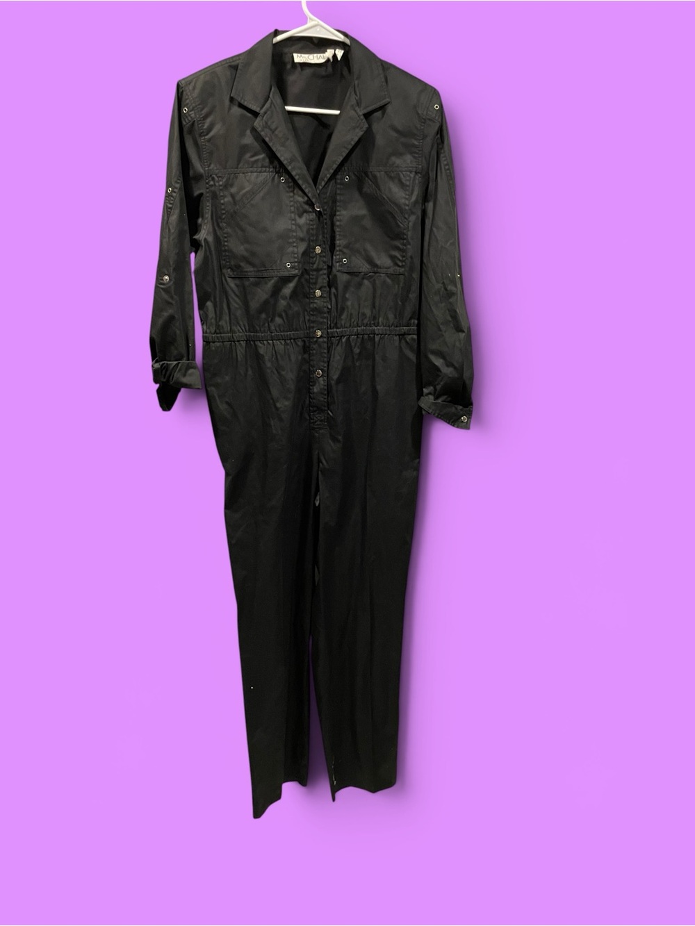 Cute vintage 80s boiler jump suit snap front black lightweight workwear